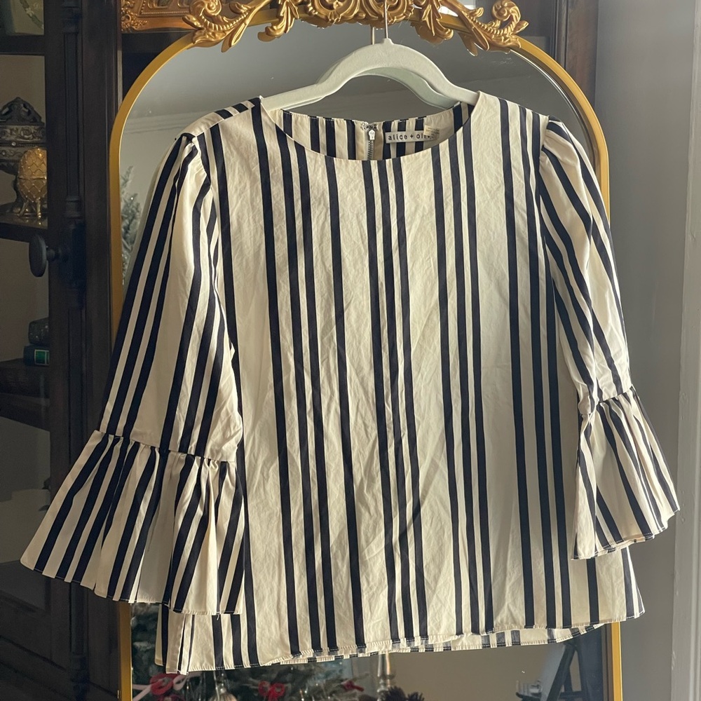 Alice + Olivia Black and White Striped Blouse